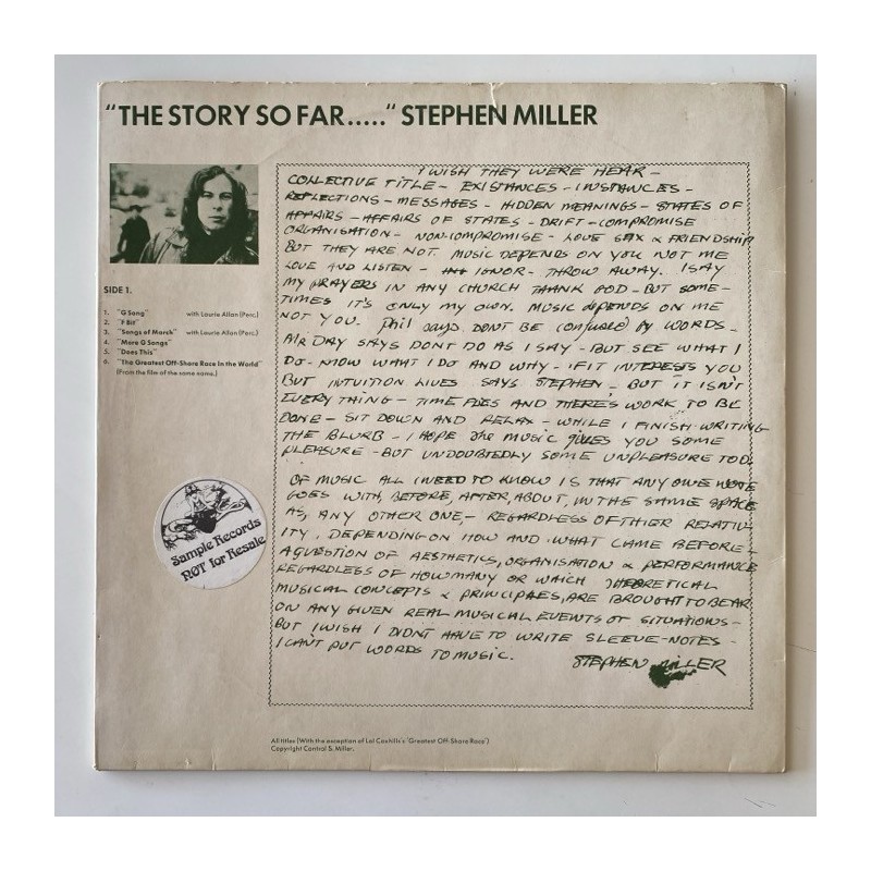 Stephen Miller / Lol Coxhill - The Story so Far C 1507